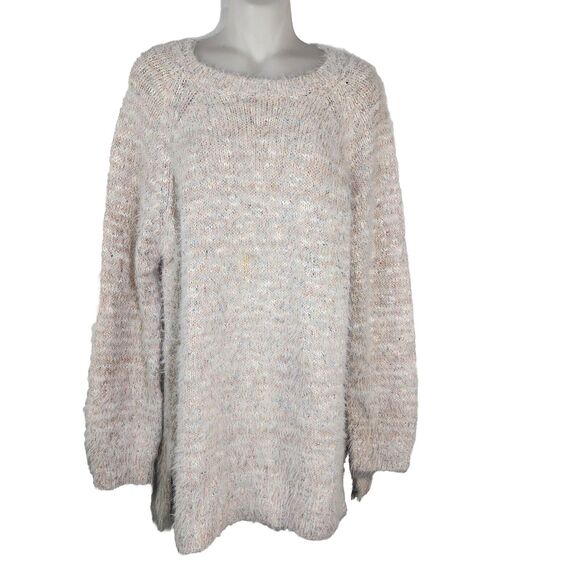 Lou & Grey Womens Sweater Large Long Sleeve Pullover Fuzzy Eyelash Knit Speckled - Picture 1 of 8